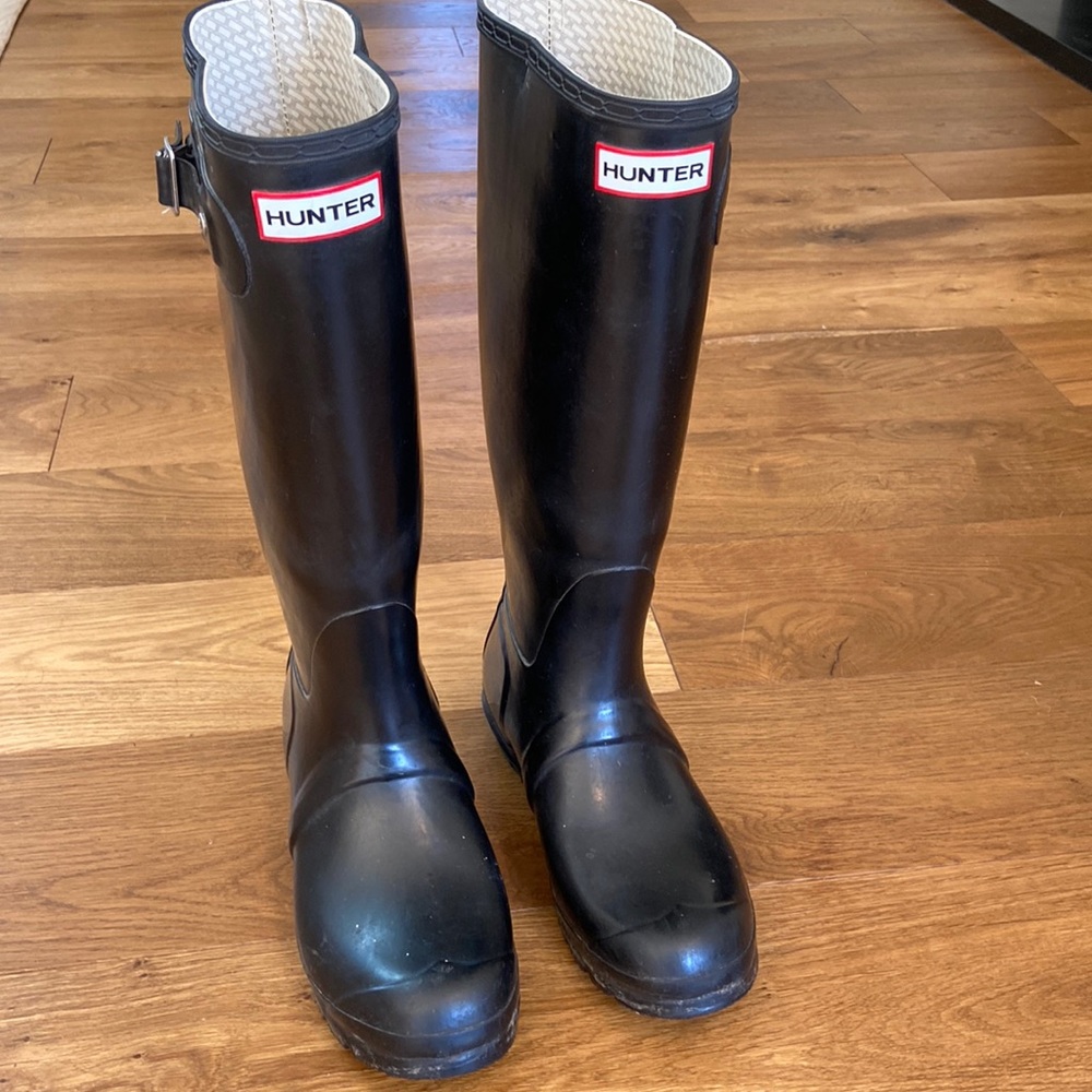 Womens hunter boots black sz 7 wide calf. Hunter original tall